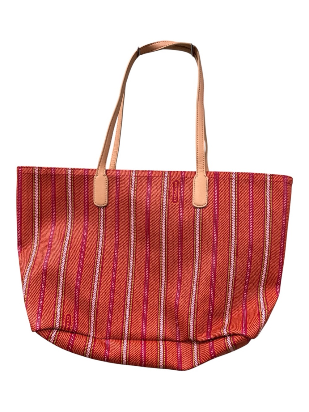 Coach Red & Tan Striped Canvas Tote